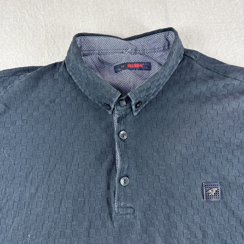 Mondo Polo Mens 3XL Black Check Short Sleeve Golf Shirt Preppy Stretch Casual